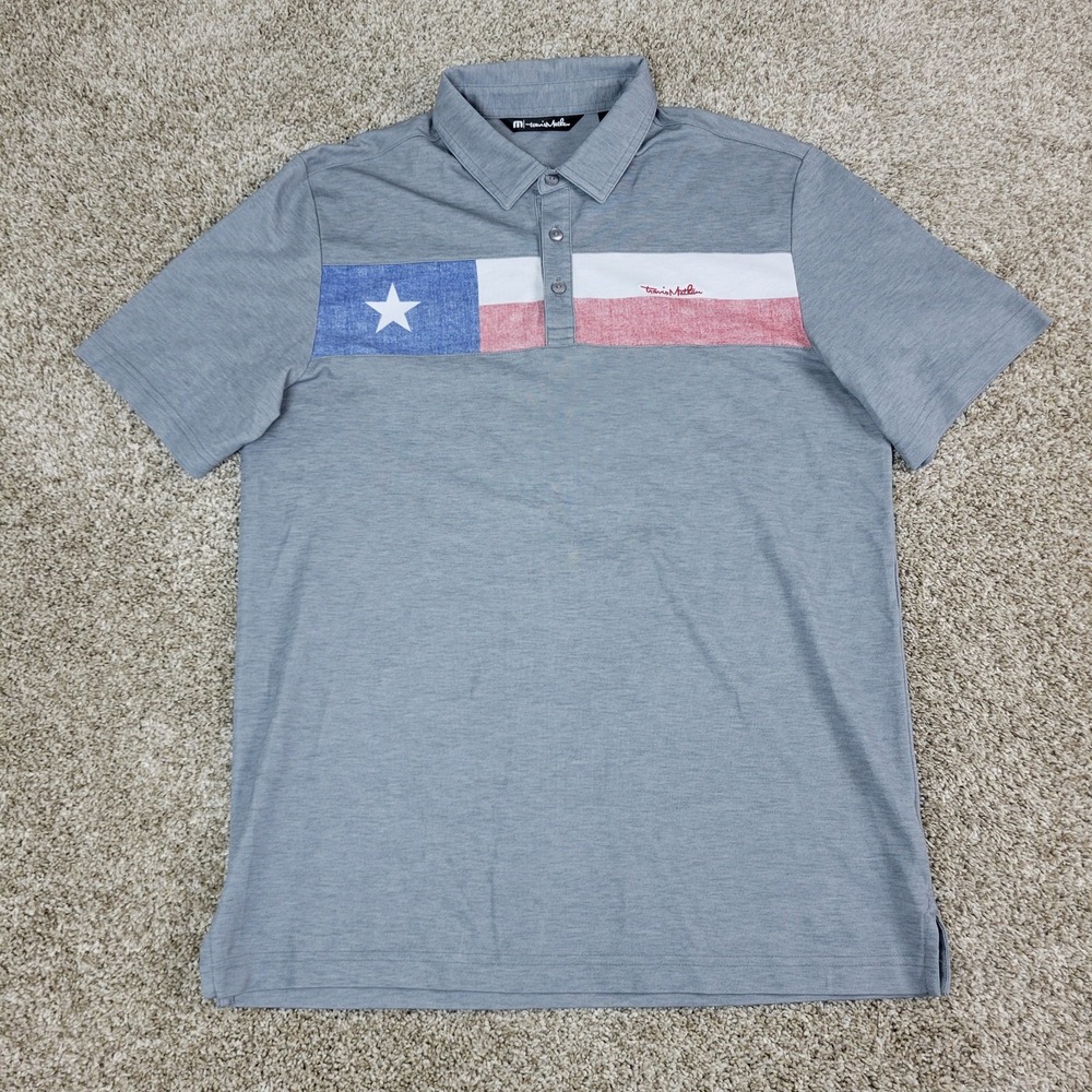 Travis Mathew Mens Medium Gray Texas State Flag Chest Stripe Performance Polo - Picture 2 of 6
